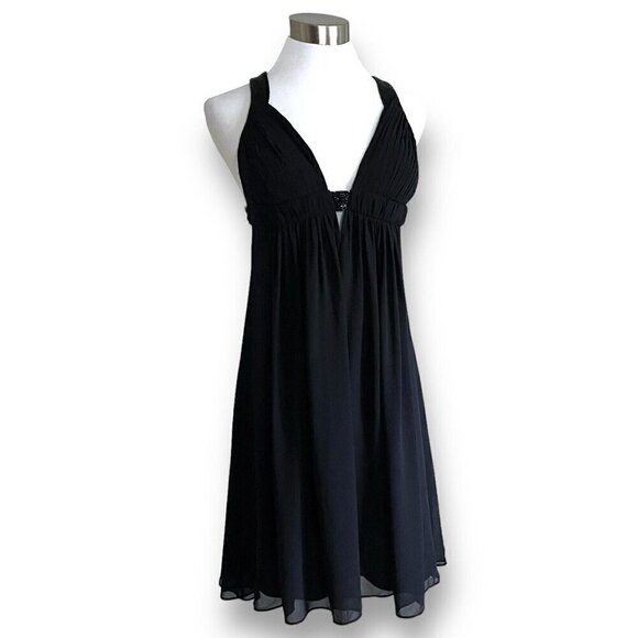 Y2k Vintage Cache Womens Dress Sz 4 Black Silk Beaded Open Back Cocktail LBD - Picture 8 of 15